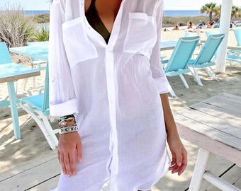 Lightweight Button Down Beach Cover Up