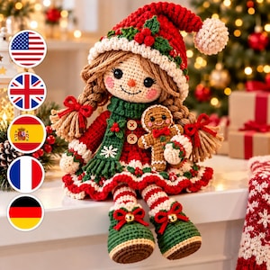 Christmas Girl Crochet Pattern, Amigurumi Doll PDF, Santa Doll Pattern, Gingerbread Doll, Holiday Crochet Decor, Festive Doll Tutorial PDF