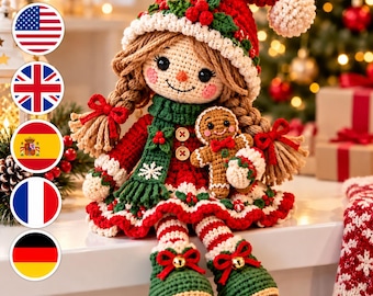 Christmas Girl Crochet Pattern, Amigurumi Doll PDF, Santa Doll Pattern, Gingerbread Doll, Holiday Crochet Decor, Festive Doll Tutorial PDF