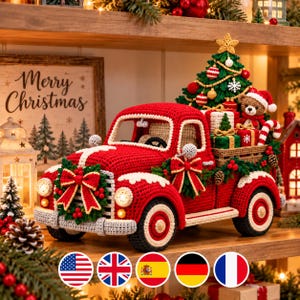 Crochet Christmas Truck Pattern PDF, Vintage Red Pickup Crochet Pattern, Christmas Tree Amigurumi, Holiday Home Decor Crochet Pattern