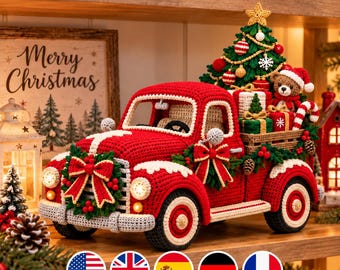 Crochet Christmas Truck Pattern PDF, Vintage Red Pickup Crochet Pattern, Christmas Tree Amigurumi, Holiday Home Decor Crochet Pattern