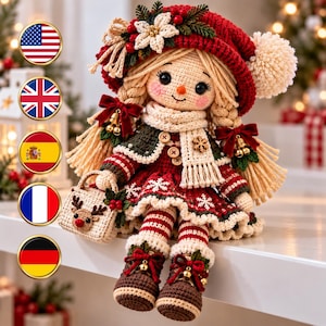 Christmas Crochet Doll Pattern PDF, Amigurumi Girl Doll Pattern, Holiday Winter Doll, Christmas Decor, Handmade Crochet Gift Pattern