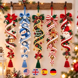 Christmas Hanging Decor Crochet Pattern, Spiral Ornament Pattern, Festive Wall Hanging, Snowman Gingerbread Gnome Christmas PDF