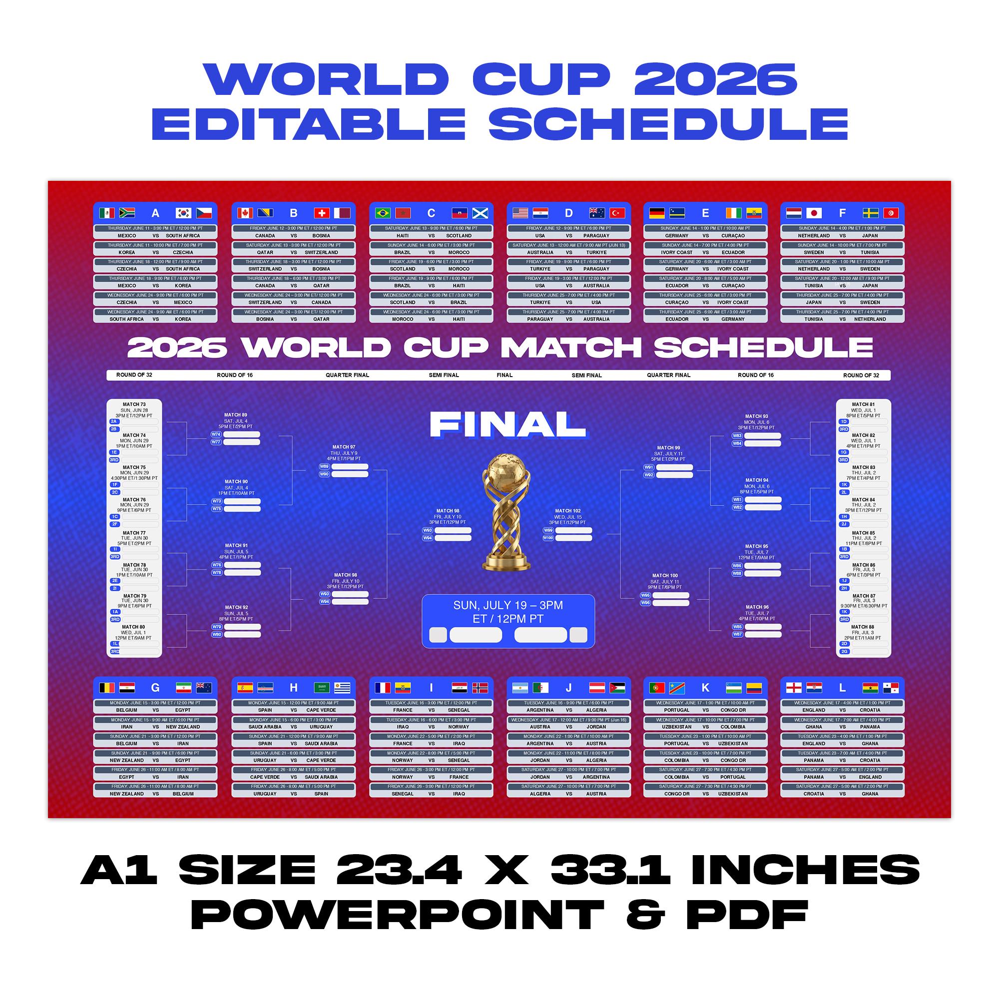 World Cup 2026, Printable Wall Chart, World Cup Schedule, Soccer