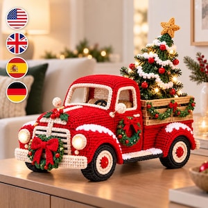 Christmas Truck Crochet Pattern PDF, Vintage Red Pickup Amigurumi with Christmas Tree, Holiday Farmhouse Decor, DIY Xmas Gift Tutorial