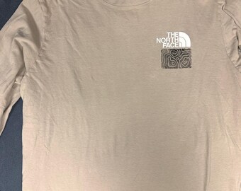 Upcycled The North Face Topographic Block Printed Long Sleeve Tee|comes with free print!