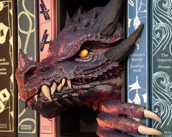 Escultura de dragón para rincón de libros / Sujetalibros de fantasía, decoración inspirada en Fourthwing
