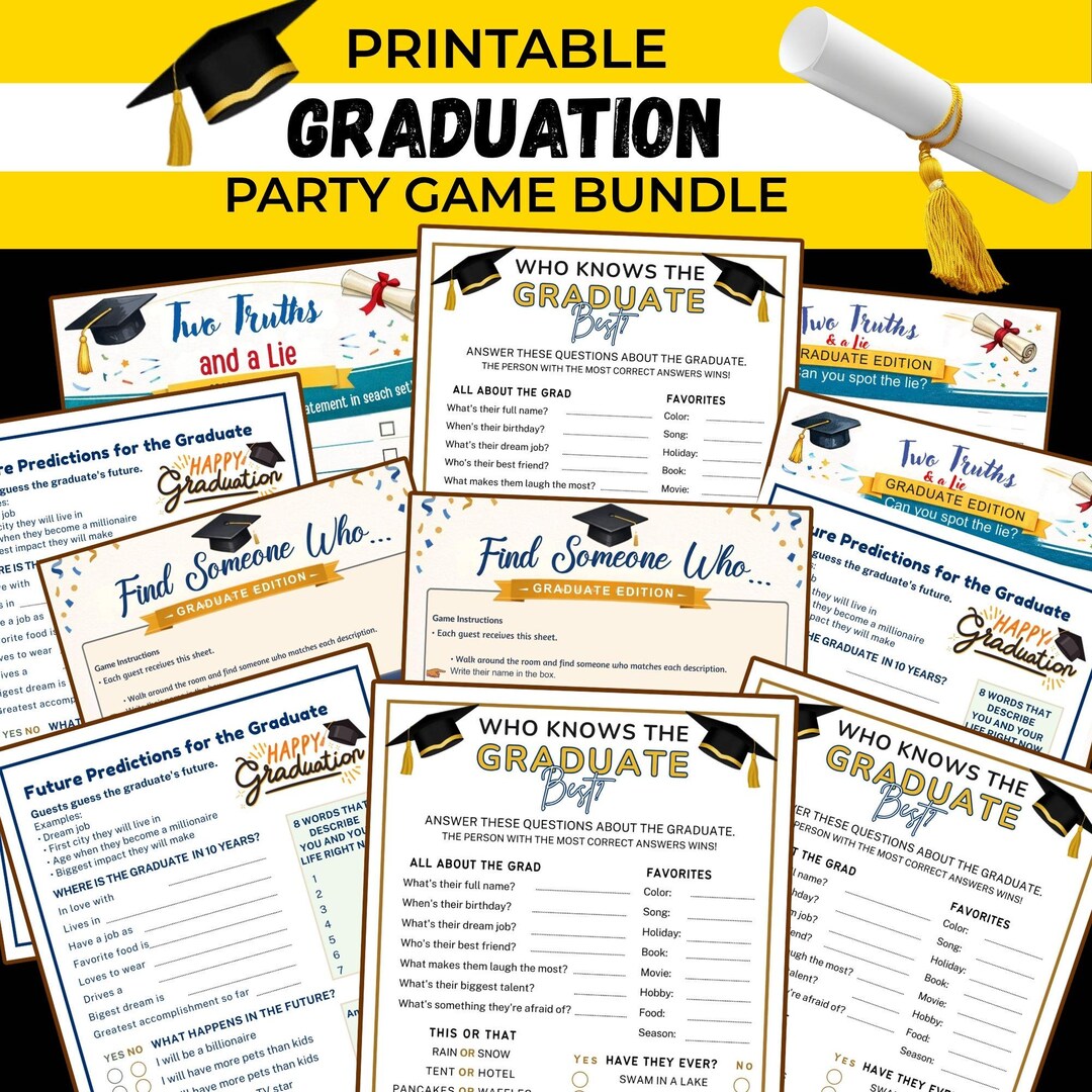 Graduation Party Games Bundle Printable, Graduation Activities Pack ...