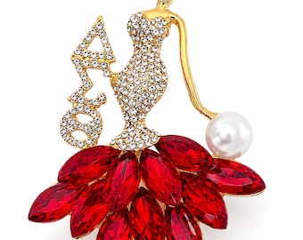 Delta Inspired Red Rhinestone Lady Brooch Pin | Statement Jacket Lapel Pin | Sorority Inspired Fashion Brooch