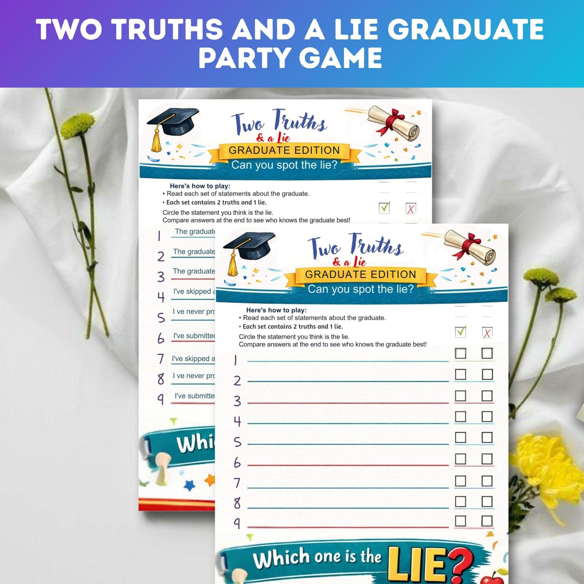 Two Truths and a Lie Graduation Game Printable, Grad Party Game ...