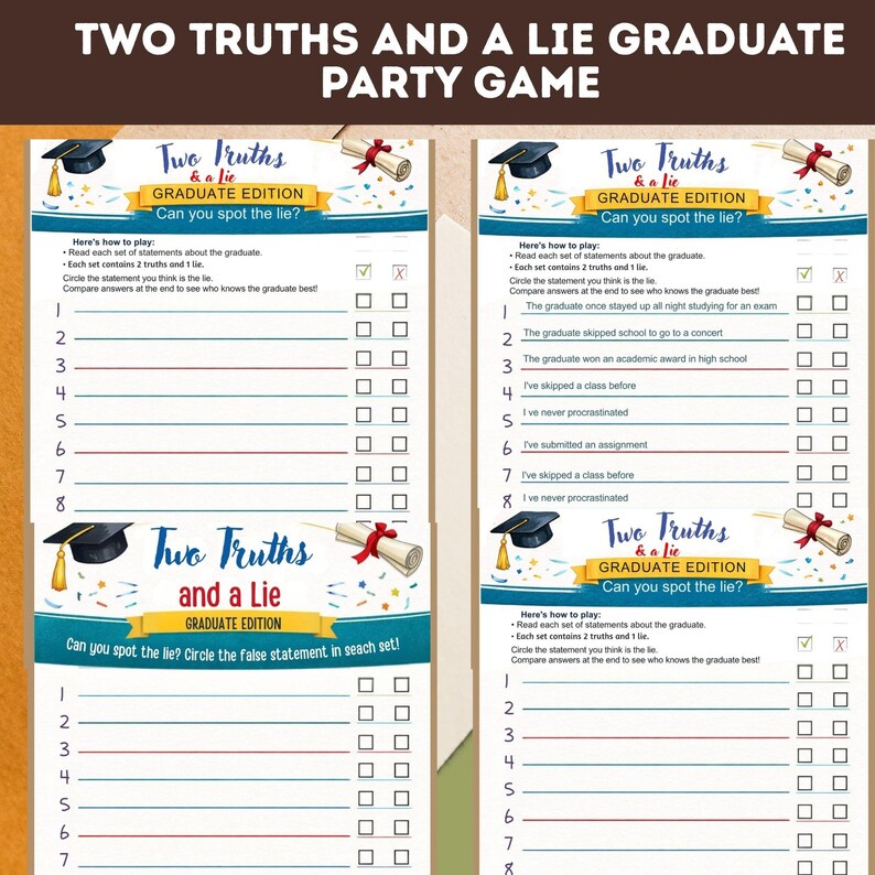 Two Truths and a Lie Graduation Game Printable, Grad Party Game ...