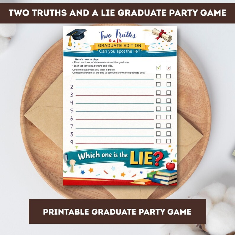Two Truths and a Lie Graduation Game Printable, Grad Party Game ...