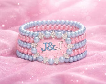 Jack and Jill Pearl Bracelet | Pink Blue Beaded Stretch Bracelet | Sisterhood Jewelry Gift | J&J Mom Gift | Elegant Girls Bracelet| JJOA