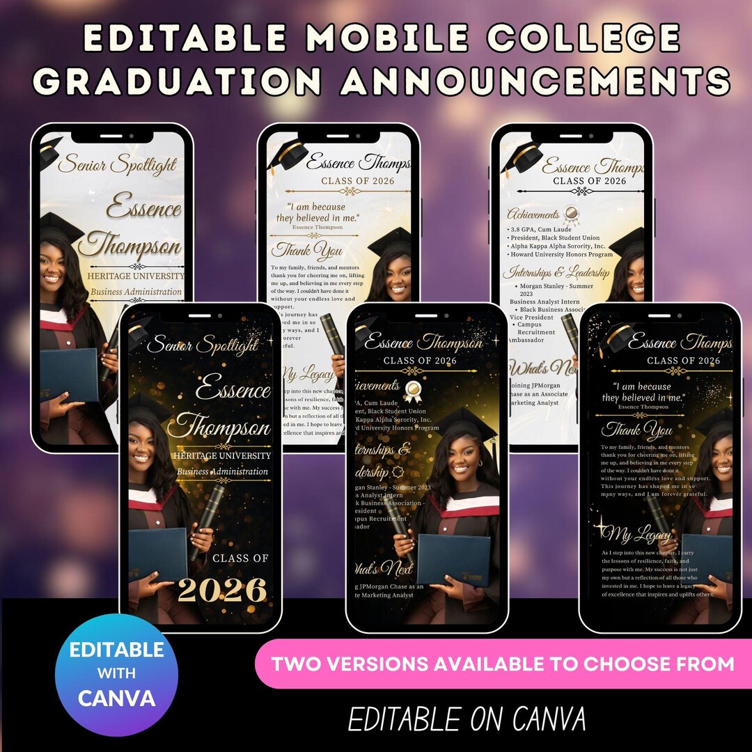Editable Mobile Graduation Announcement Template, Dark Phone Grad ...