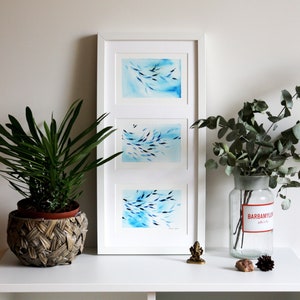 Original watercolor painting | Blue fishes | Dancing fishes | Original art | Ocean painting | Nautical art | Trendy illustration