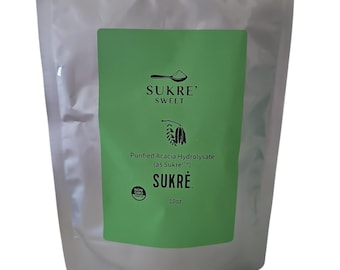 Edulcorante prebiótico en polvo Sukre' Sweet - Hidrolizado de acacia purificada para diabéticos. Apoyo para el azúcar en sangre.