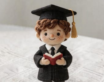 Spersonalizowana filcowa figurka chłopca na zakończenie roku szkolnego, wyjątkowy prezent dla absolwenta z 2026 roku, spersonalizowana lalka artystyczna dla absolwenta, pamiątka dla syna, dekoracja na zakończenie roku szkolnego, prezent dla niego