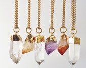 Raw Crystal Necklace, Amethyst Quartz Citrine Gemstones