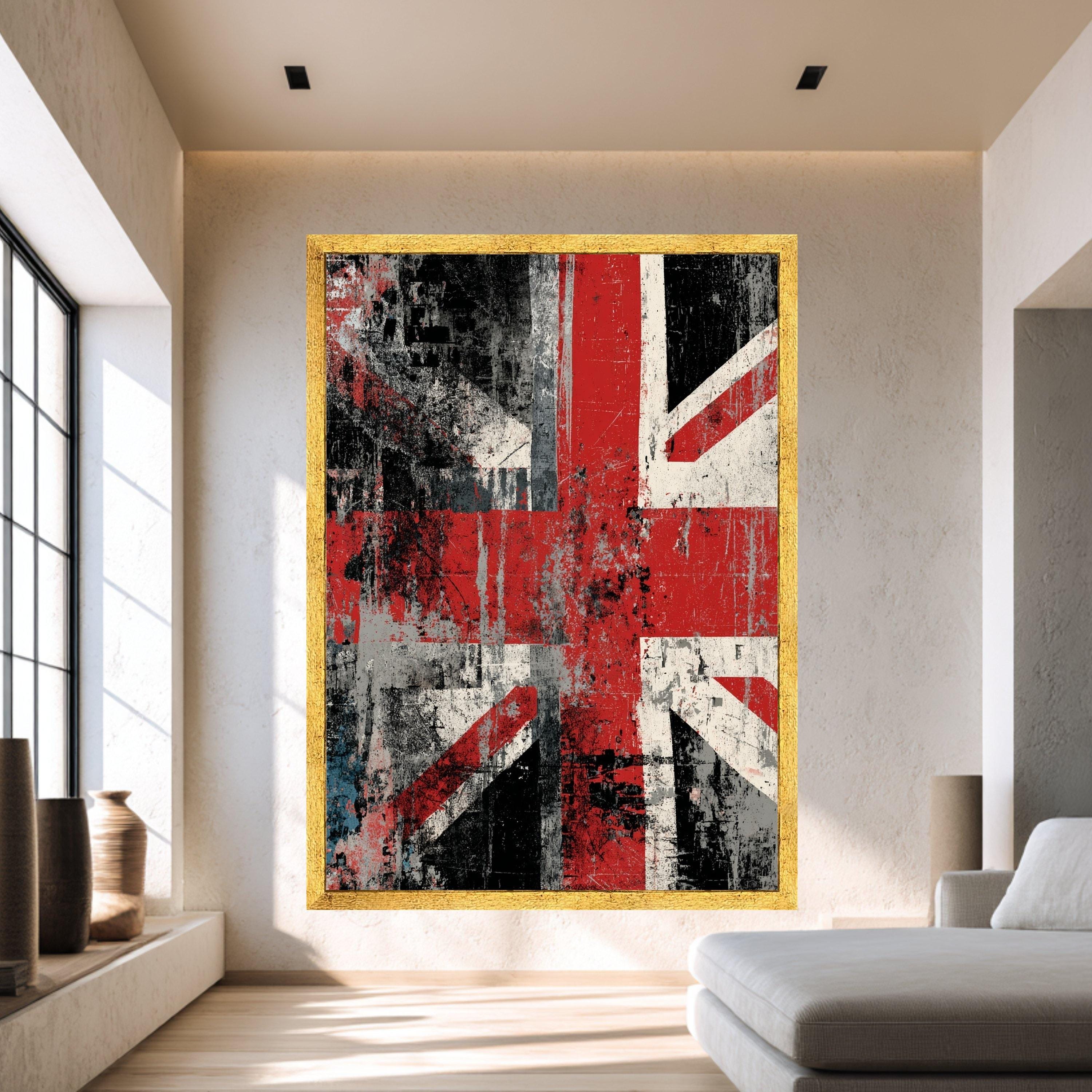 Vintage Union Jack Flag Canvas, Grunge British Flag Wall Art