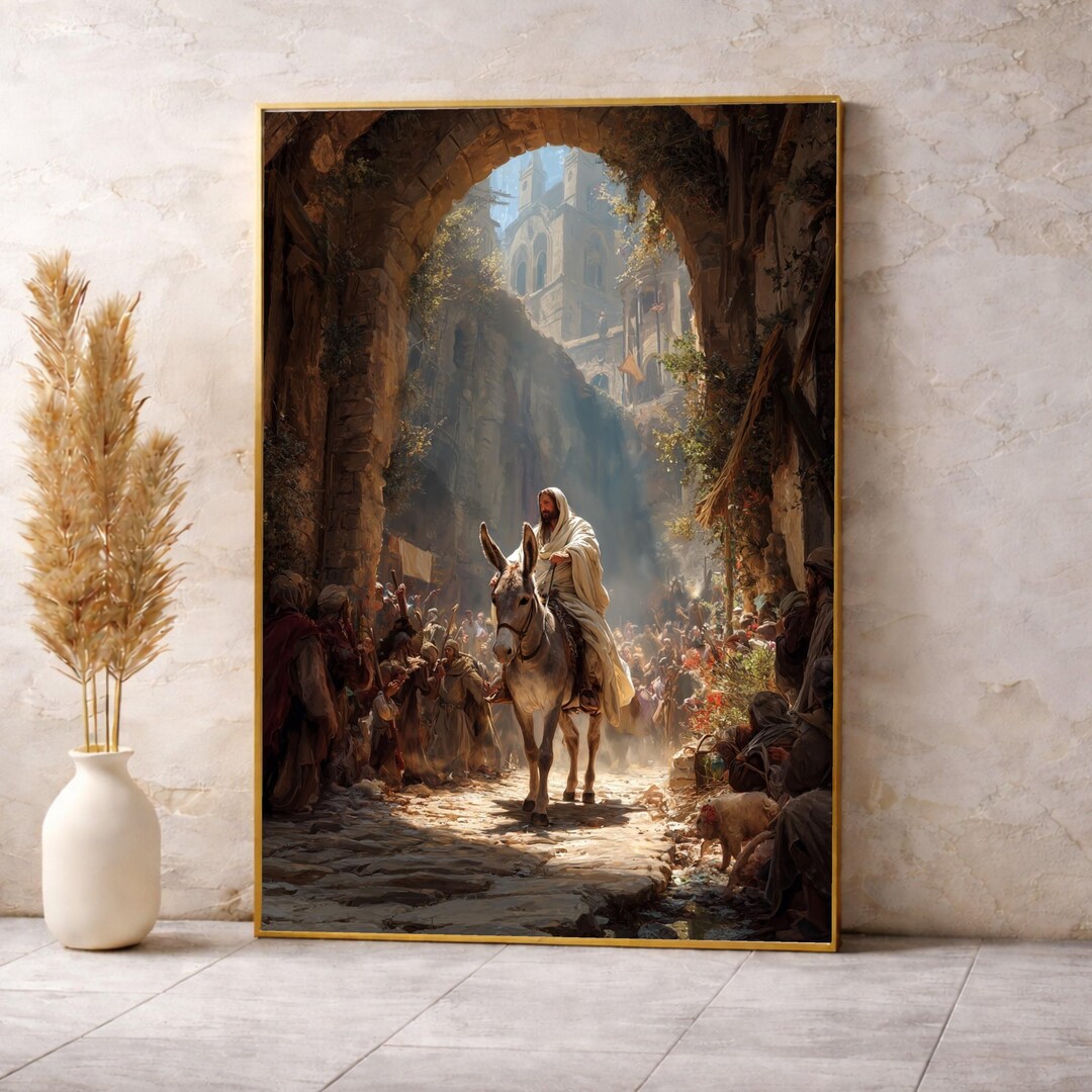 Jesus Palm Sunday Entry Canvas, Hosanna Christian Easter Wall Art, Holy ...