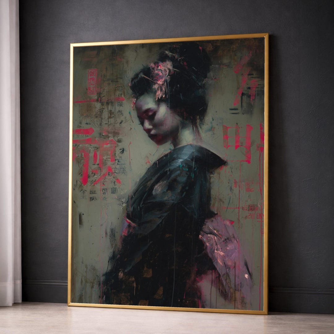Geisha Portrait Art Print, Japanese Woman Wall Art, Asian Decor Canvas ...
