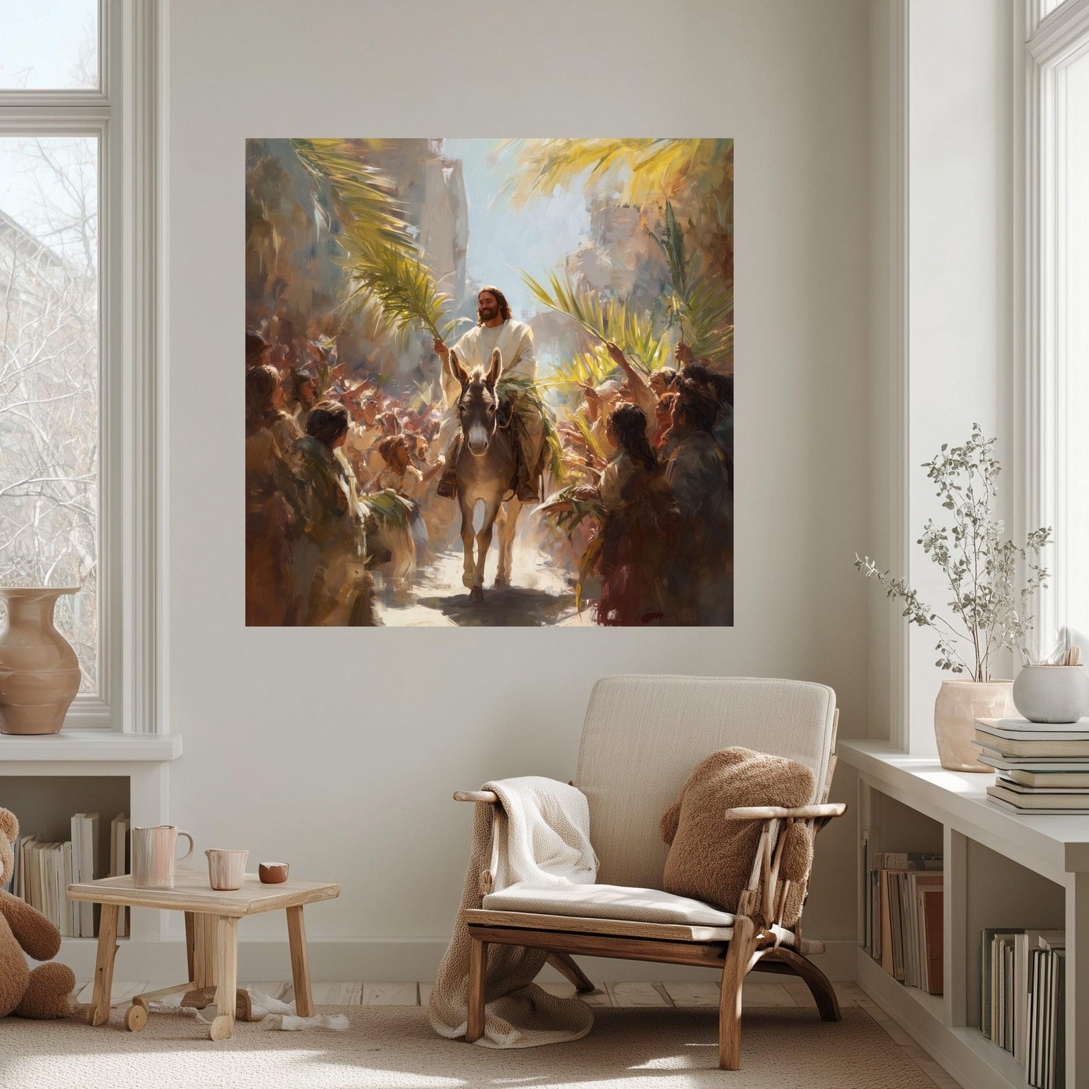 Jesus Triumphal Entry Canvas, Palm Sunday Donkey Ride Art, Christian ...