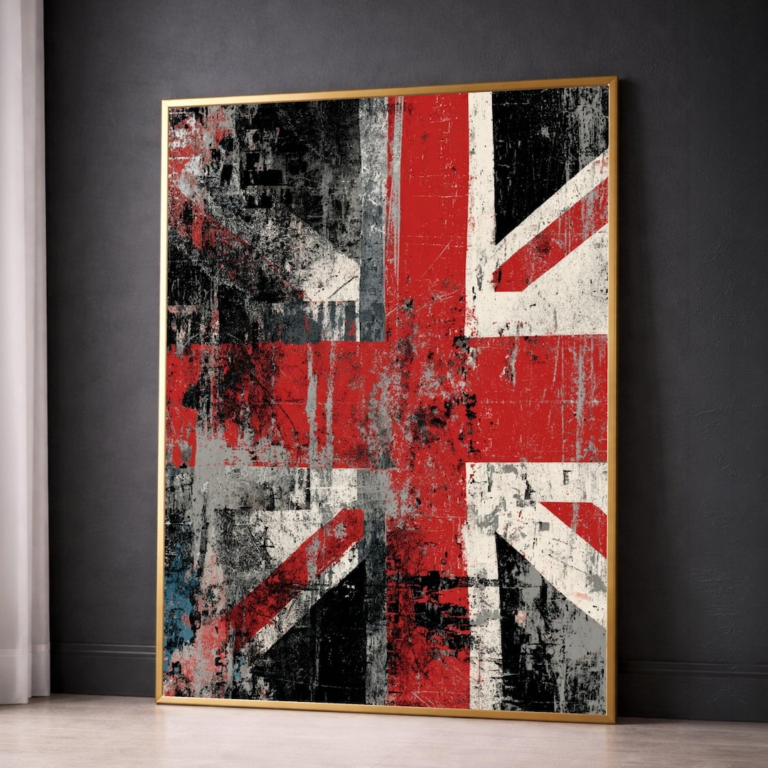 Vintage Union Jack Flag Canvas, Grunge British Flag Wall Art ...
