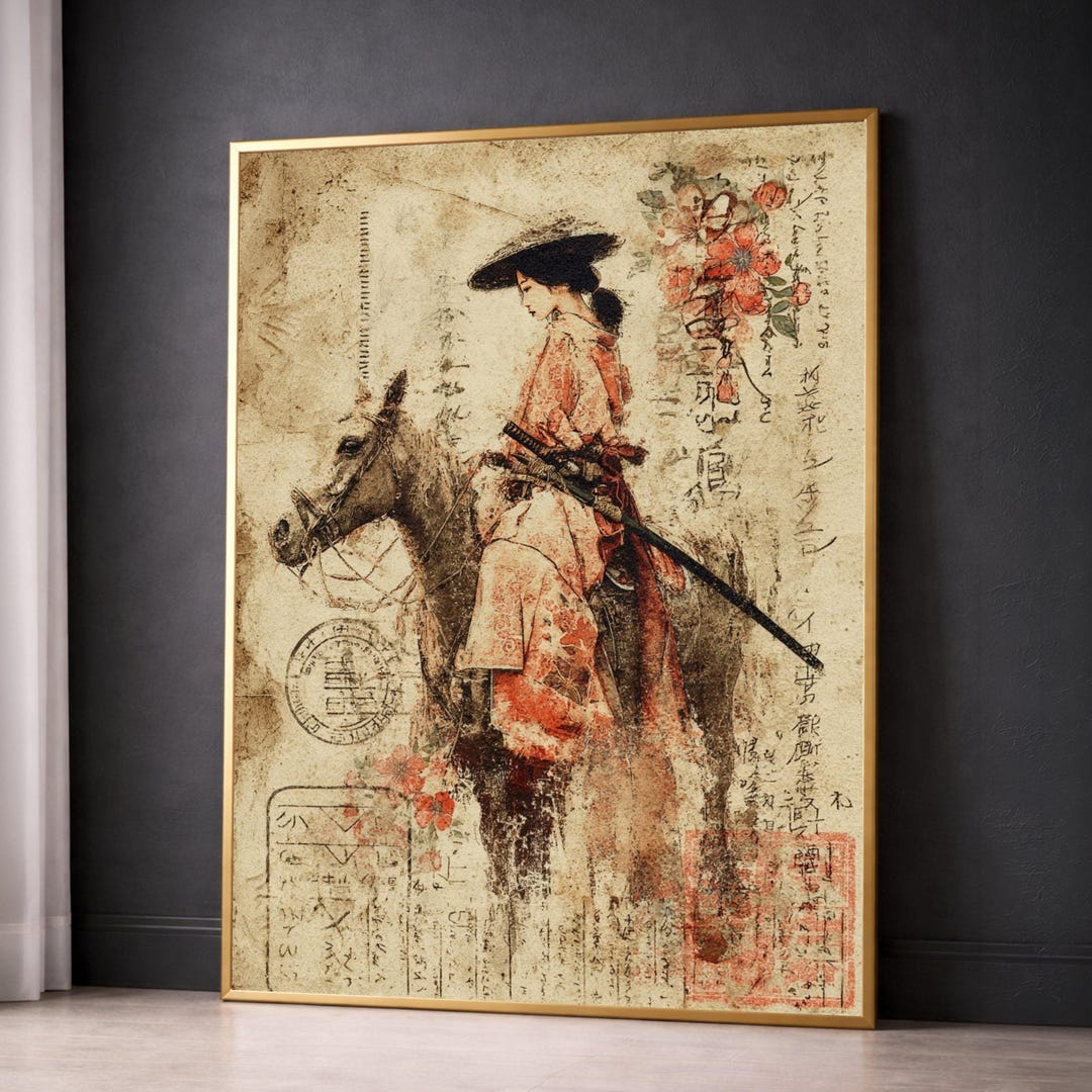 Woman Samurai on Horse Canvas Art Print, Japanese Warrior Wall Art ...