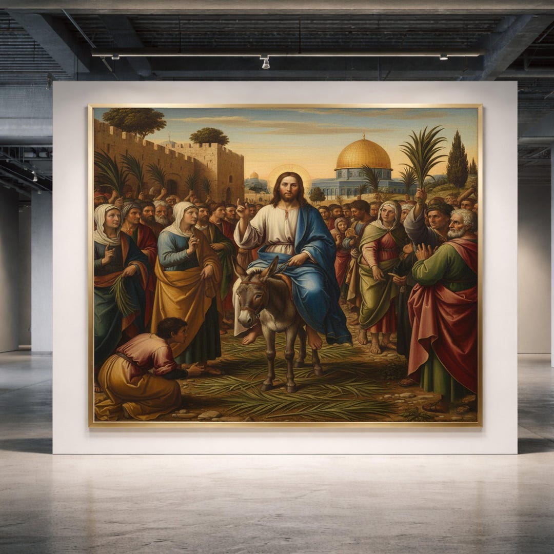 Palm Sunday Jesus Canvas Art, Triumphal Entry on Donkey, Christian Holy ...
