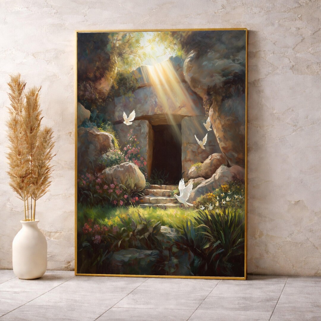 He is Risen Empty Tomb Canvas, Spiritual Christian Wall Art ...