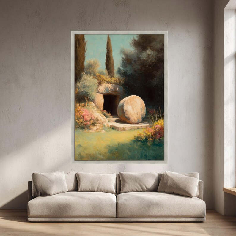 He is Risen Empty Tomb Canvas, Christian Easter Resurrection Art ...