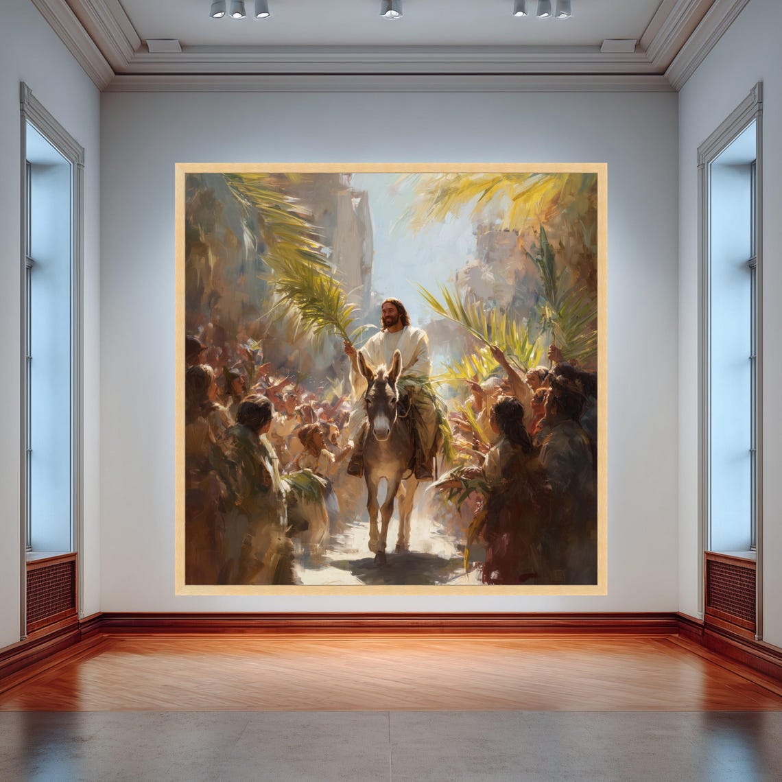 Jesus Triumphal Entry Canvas, Palm Sunday Donkey Ride Art, Christian ...