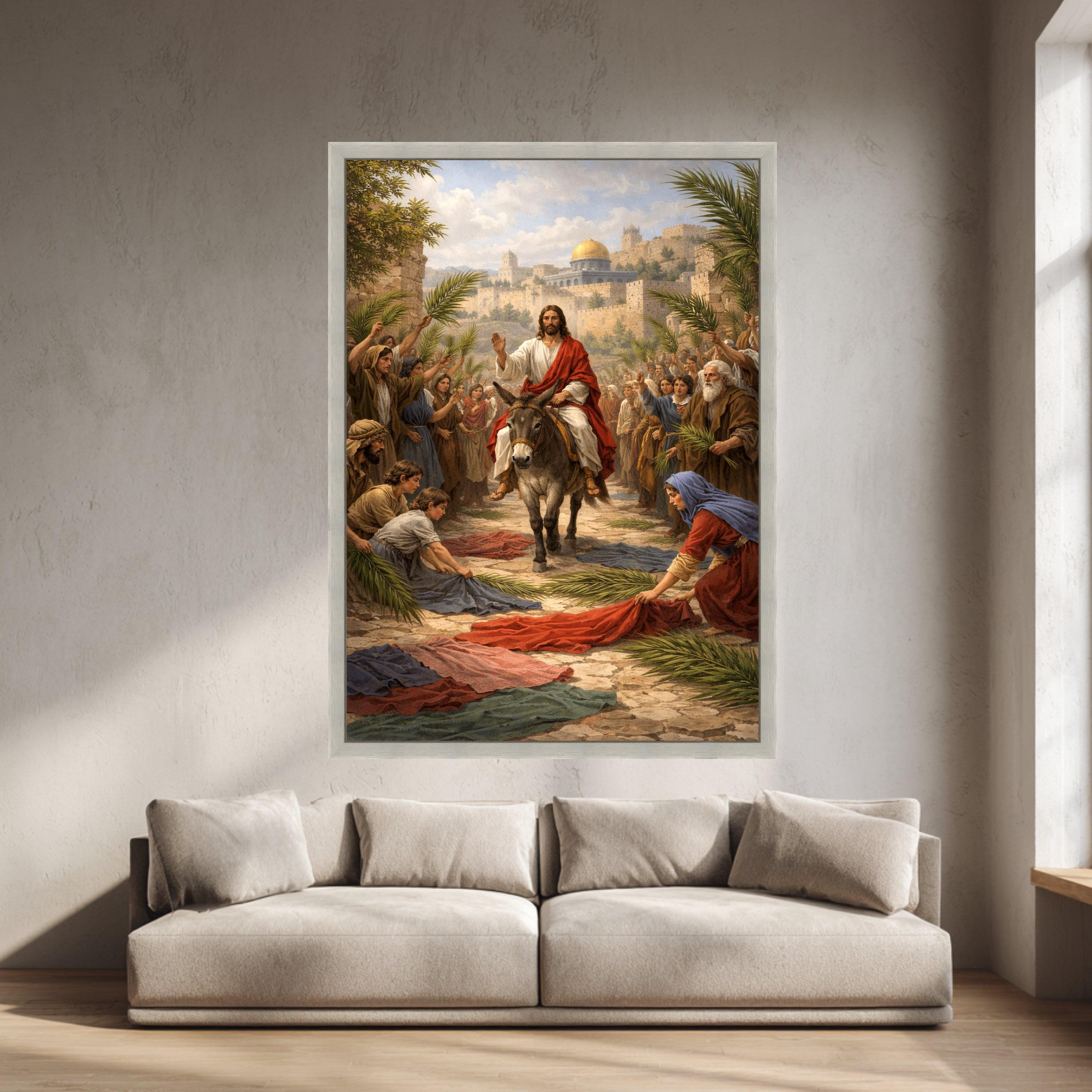Jesus Palm Sunday Entry Canvas, Hosanna Christian Easter Wall Art, Holy ...