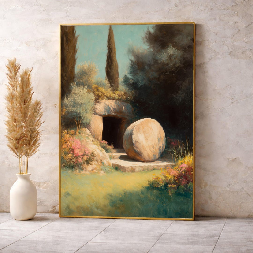 He is Risen Empty Tomb Canvas, Christian Easter Resurrection Art ...