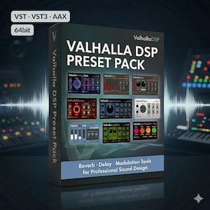 May include: A product box for Valhalla DSP Preset Pack, featuring various software interface designs. The box displays the text "VALHALLA DSP PRESET PACK" and "Reverb · Delay · Modulation Tools for Professional Sound Design."