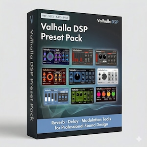 May include: A black box featuring the text "Valhalla DSP Preset Pack" and various software interface previews. The box also displays the text "Reverb · Delay · Modulation Tools for Professional Sound Design."