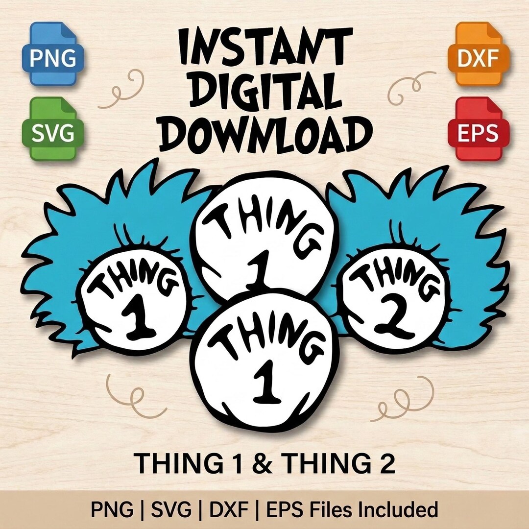 Thing 1 and Thing 2 PNG Bundle, Dr. Seuss Inspired Clipart, Mom Design ...