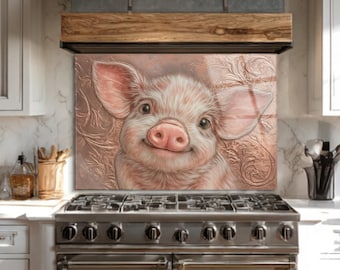 Süßer Schweineglas Aufkantung, Bauernhaus Küchen Dekor, gehärtetes Glas Wandkunst, Rosa Schwein Küchen Panel, hitzebeständig, kostenloser Versand USA