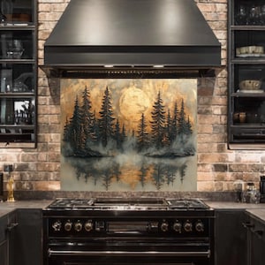 Pine Tree Glass Backsplash, Stove Back Top Cover, Kitchen Sink Splash Guard, Kitchen Sink Cover, Tempered Glass Splashback