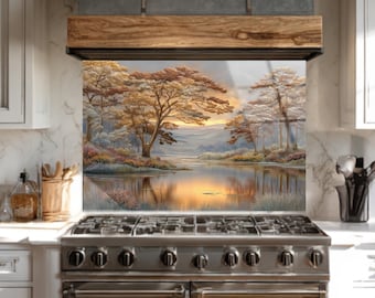 Modern Nature Landscape Kitchen Backsplash, Mosaic Style Forest Wall Art, Free Shipping from USA, Heat Resistant Stove Splashback