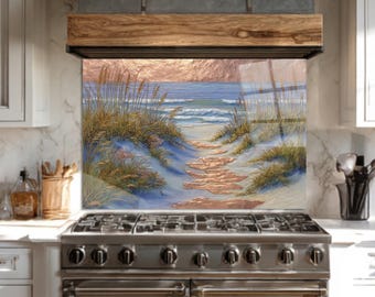 Panel ścienny z motywem plażowego szkła, wystrój kuchni w stylu nadmorskim, sztuka z falami oceanu, teksturowany wzór wydm morskich, różowo-złoto-niebieska sztuka ścienna, darmowa wysyłka do USA
