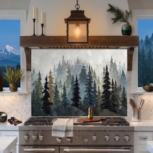 Pine Tree Glass Backsplash, Stove Back Top Cover, Kitchen Sink Splash Guard, Kitchen Sink Cover, Tempered Glass Splashback