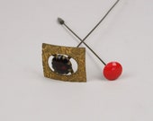 Hat Pins, Brass and Amethyst Glass Hat Pin and Art Deco Red Glass Hat Pin Estate Items