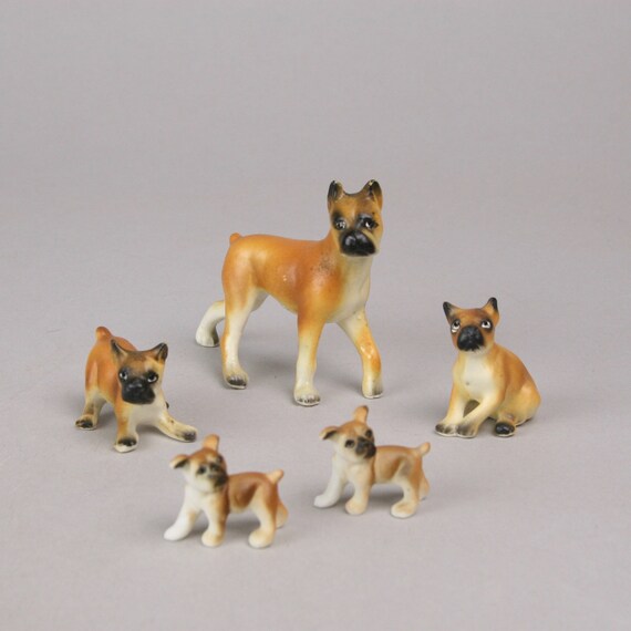 Boxer Dog Mother And 4 Puppies Includes 2 Twin Foster Pups The Bowzers Bone China Canine Family