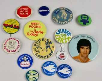 1960s and 1970s Political, Environmental, Feminist, Sports and Popular Culture Buttons, Collection of 15