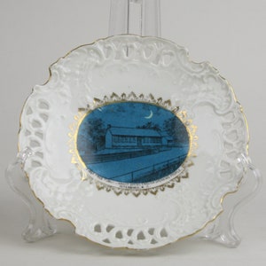 Antique Peterboro NH Library Plate: Night Scene Souvenir, Pre WWI Austria