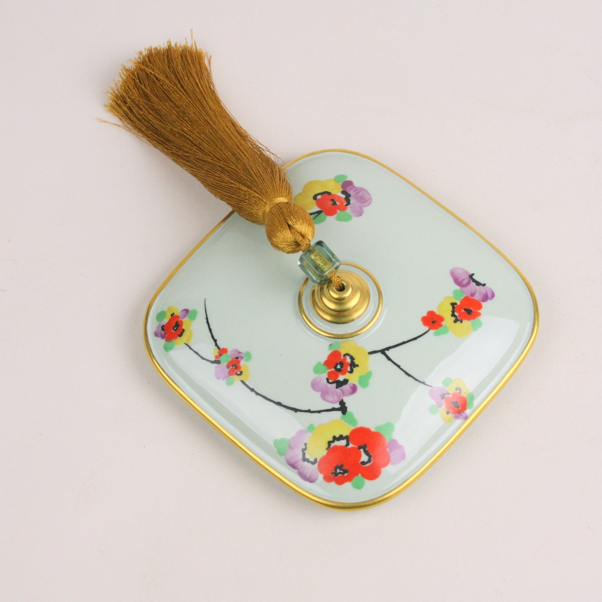 L.E. Smith | Bath | 93s Le Smith Minstrel Depression Glass Vanity Powder Jar Trinket Box