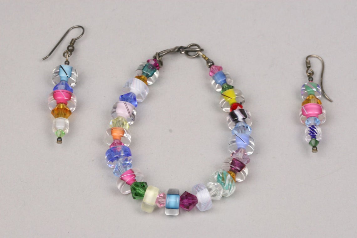 Cane Glass Bead and Crystal Beads Mulicolor Bracelet and Etsy