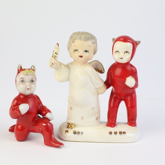 Angel With 2 Devils, SR Fine Quality Japan, Shabby Figurines Angel With 2 Devils, SR Fine Quality Japan, Shabby Figurines