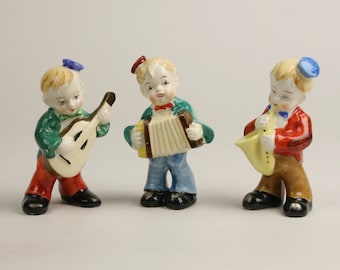 Three Musicians, Musical Trio,Guitar Accordian and Saxophone, Cute Caps, Made in Japan